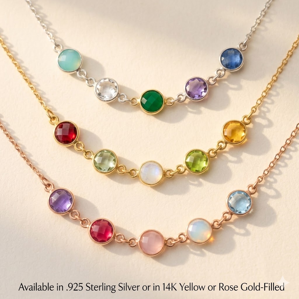 Minimalist birthstone necklace for mom and grandma in gold, rose gold, sterling silver