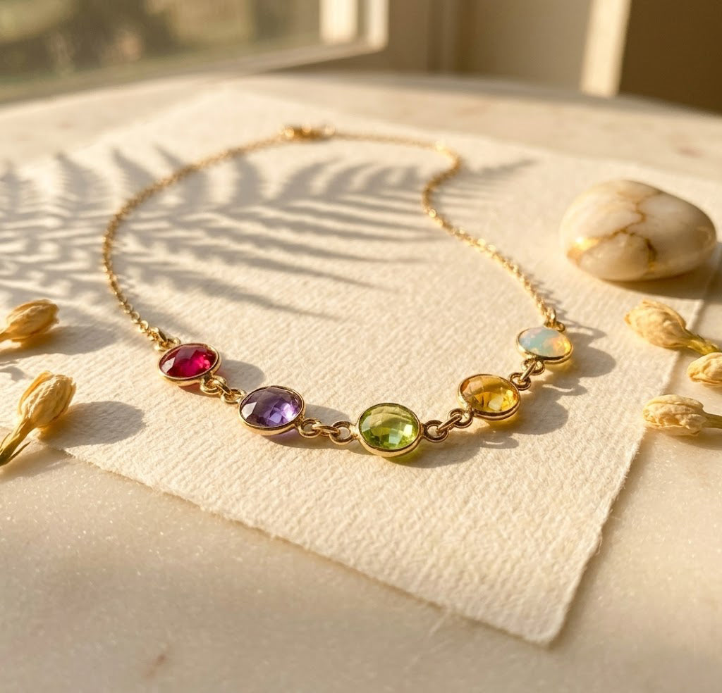 Birthstone necklace for mom with children's names and stones