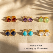 Birthstone stud earrings collection faceted gemstones gold prong set studs all months jewelry gift guide