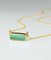 Single gold filled horizontal aqua chalcedony birthstone for march adira bar necklace