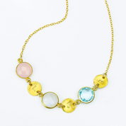 Custom Mother's Station Necklace with Birthstones & Stamped Initial Discs