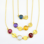 Custom Mother's Station Necklace with Birthstones & Stamped Initial Discs