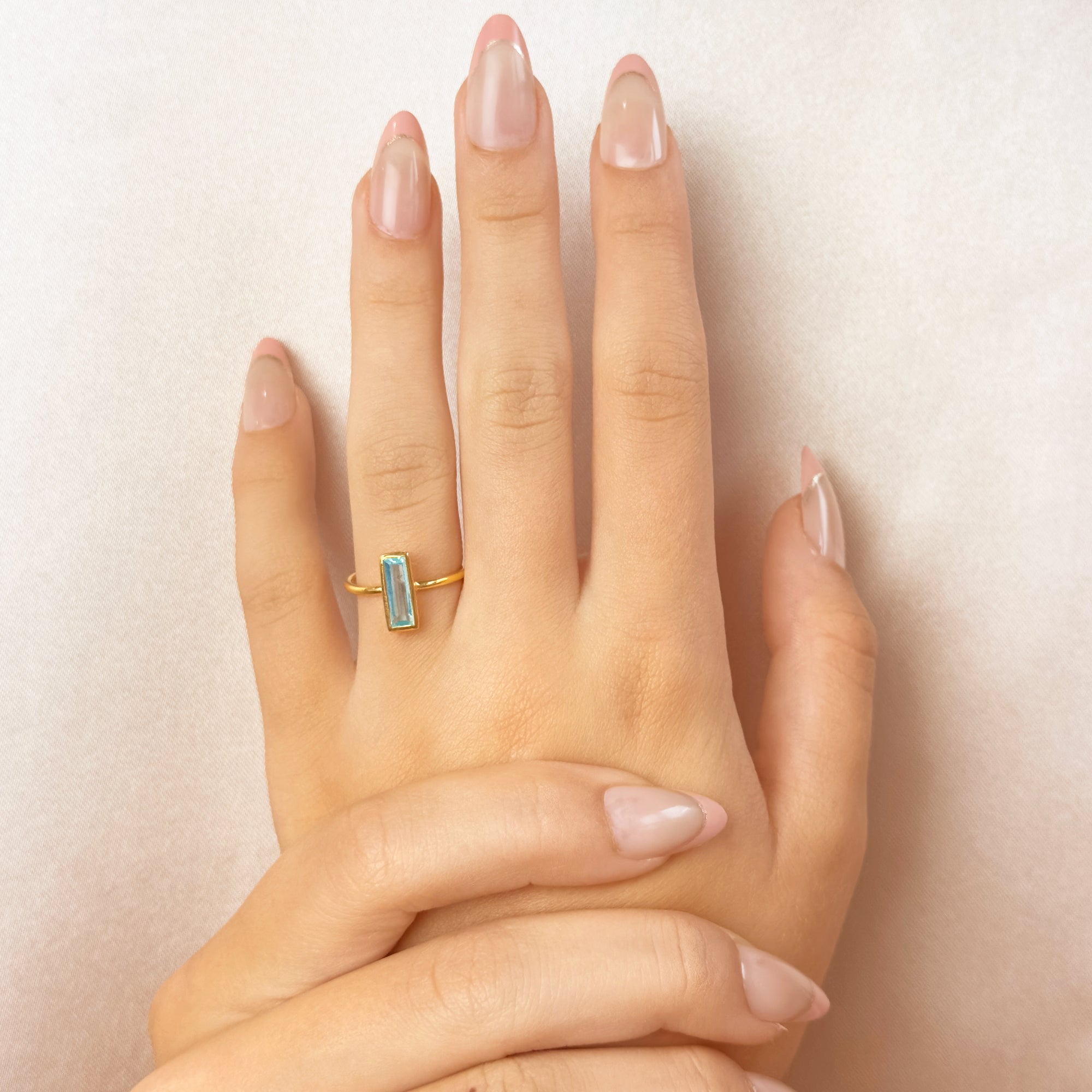 Tiny Sky Blue Topaz Bar Ring : December Birthstone