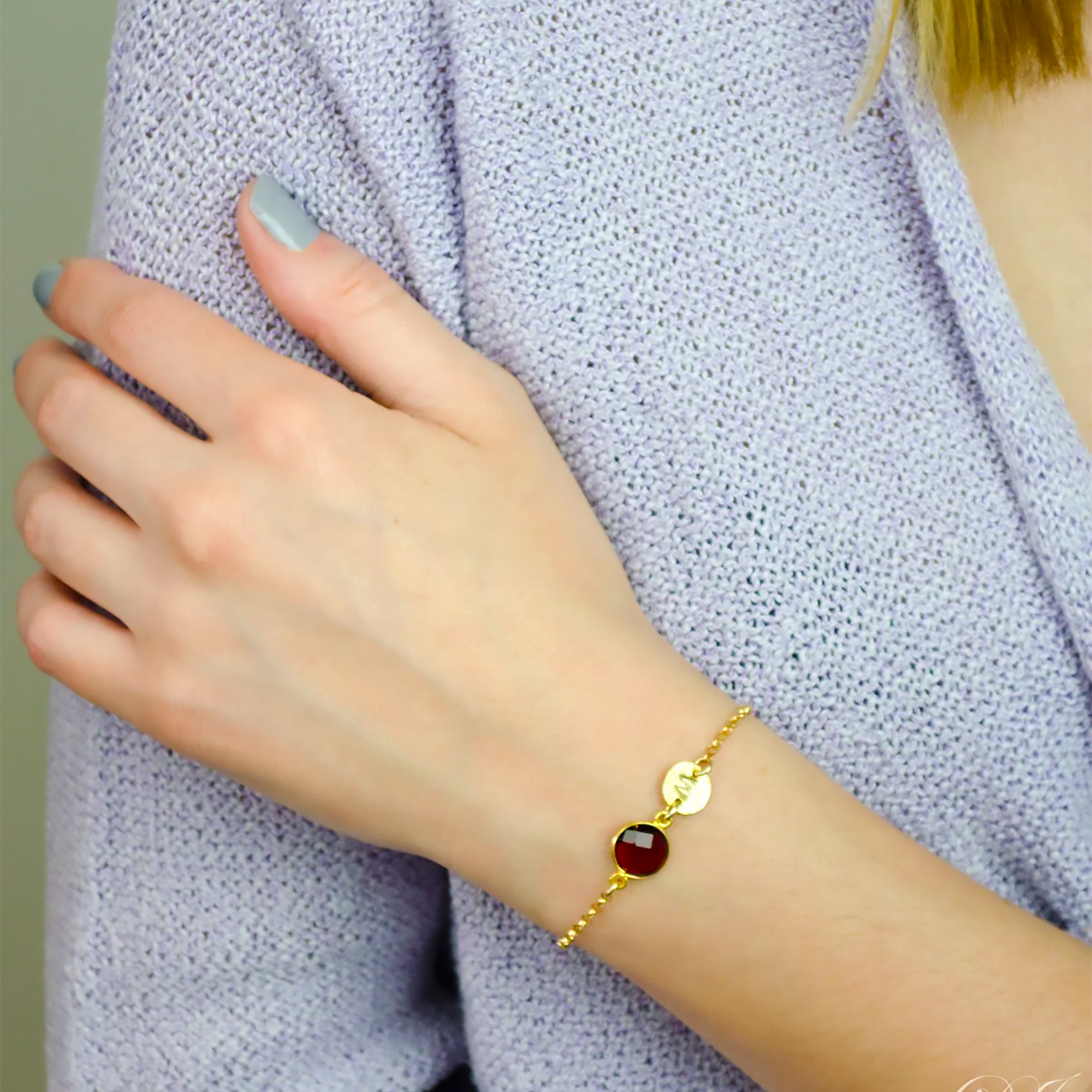 Personalized Ruby Bracelet with Initial Charm • July Birthstone