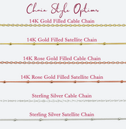 This is finished with a spring-ring clasp. SATELLITE: Tight knot chain with small beads every inch or so. CABLE: A standard rounded wire cable link chain.