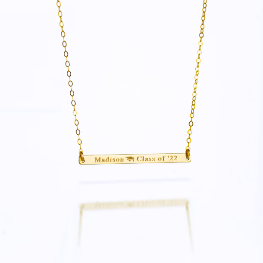 New Grad Skinny Bar Necklace, Personalized with Name, Date, or Coordinates