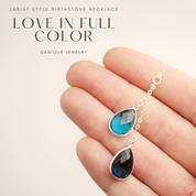 Lariat Style Teardrop Birthstone Necklace | Personalized Gift For Mom