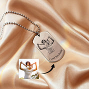 personalized dog tag necklace, engraved with your actual handwriting, a child’s drawing, meaningful coordinates, or a special message. Handcrafted from durable stainless steel in silver, black, or gold