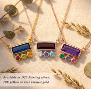 Family birthstone necklace with bar stone for mom and multiple small stones for kids, custom meaningful jewelry for mothers and grandmothers
