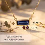 Personalized birthstone necklace for mom and kids, bar pendant representing mother with tiny gemstone drops symbolizing each child