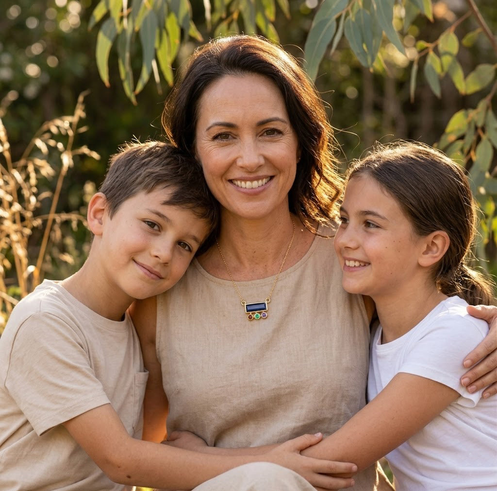 Dainty gold birthstone bar necklace for mom with children’s birthstones, sentimental family necklace gift for Mother’s Day or new mom