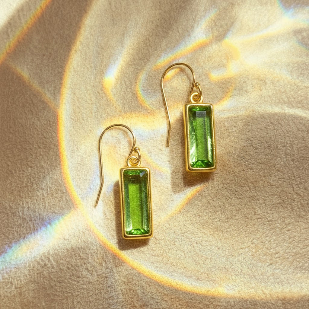 Peridot Bar Earrings : August Birthstone : Adira Series
