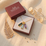 Birthstone bar necklace displayed in a Danique Jewelry gift box, ready for gifting.
