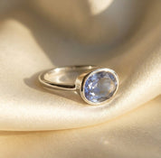 Minimalist alexandrite sterling silver ring June birthstone oval cabochon style bezel setting in gold vermeil