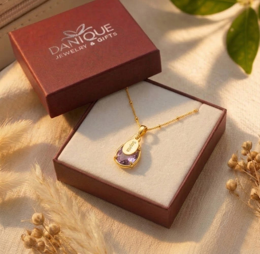 Personalized Alexandrite Necklace with Name Charm, June Birthstone