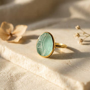 Rough Cut Aqua Chalcedony Teardrop Ring, March Birthstone