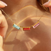 Mother's Engraved Birthstone Connector Necklace, Adira Bar Baguette Necklace, Sterling Silver or Gold, Personalized Mom Necklace with Kids Birthstones