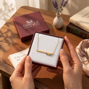 Danique Jewelry gift box with personalized birthstone bar necklace packaged for gifting