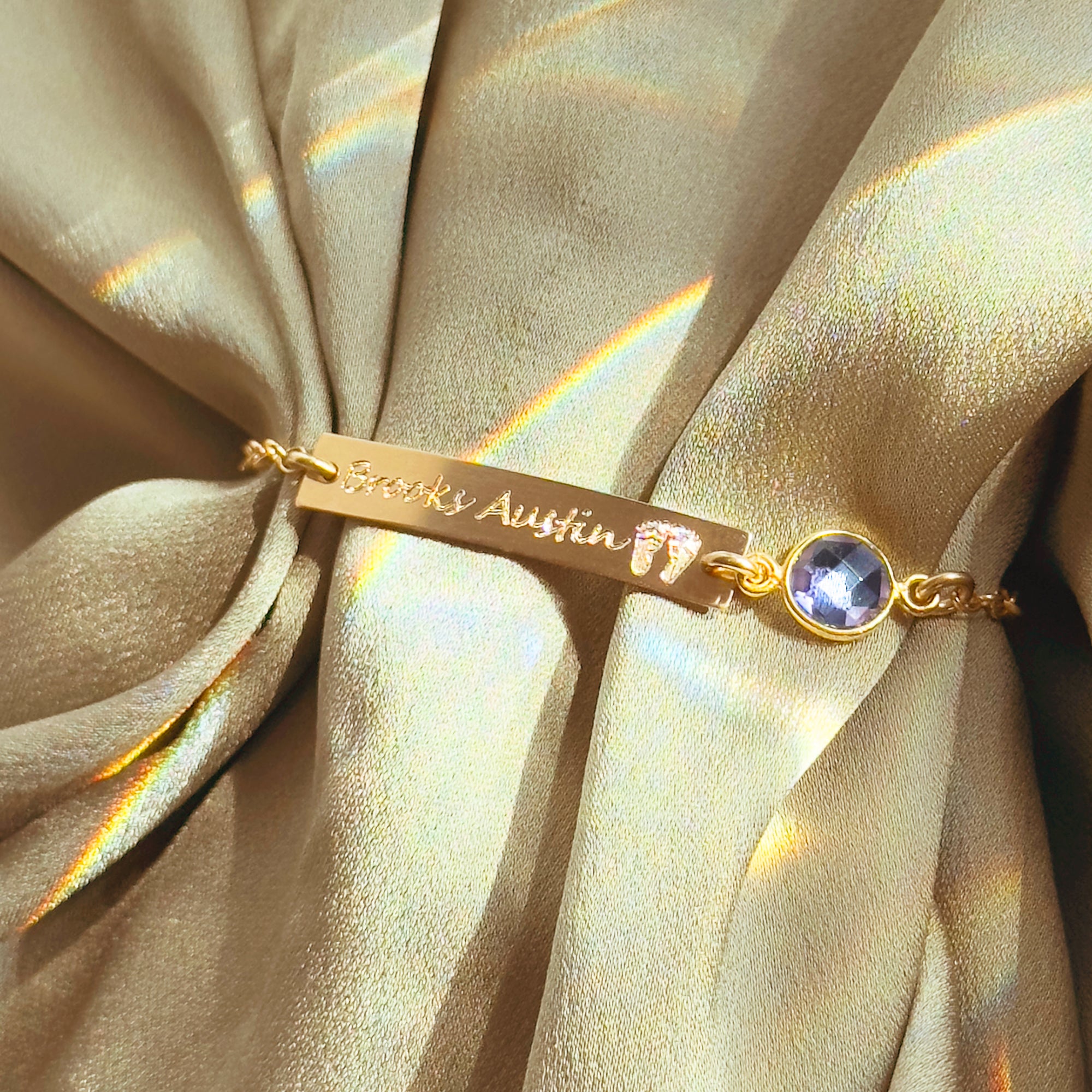 Custom Name, Footprint & Birthstone Charm bracelet