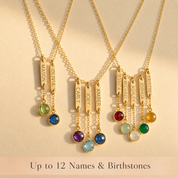 Custom name and birthstone charm necklace with up to 12 names and birthstones, a meaningful necklace for mom or grandma.