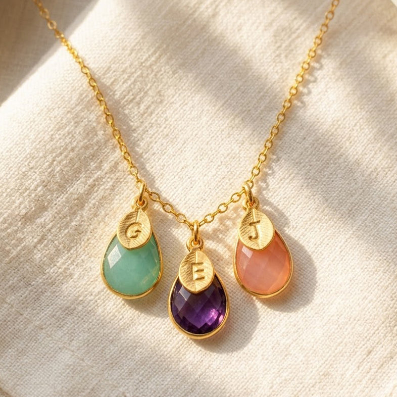 personalized birthstone necklace for mom with initial charms family jewelry 