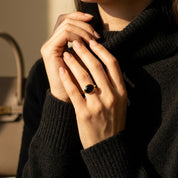 Oval Black Onyx Ring, Bezel Set Ring in Sterling Silver, Gold or Rose Gold