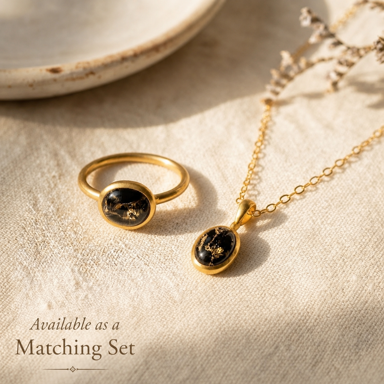 Matching Black Copper Obsidian ring and necklace jewelry set