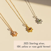 personalised birthstone flower pendant necklace set in gold filled finish with rich yellow citrine birthstone, bloom shaped design symbolizing warmth and friendship, ideal for gifting to daughter or sister, customizable name or date engraving available, minimalist flower birthstone necklace that layers beautifully with other gold chains, thoughtful custom jewelry gift for women