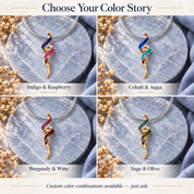 Boho spiral necklace color options in Indigo Raspberry Cobalt Aqua Burgundy Wine Sage and Olive

