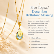 December blue topaz birthstone meaning guide with personalized teardrop necklace