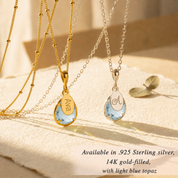 Personalized blue topaz necklaces in gold, sterling silver and rose-toned metal options