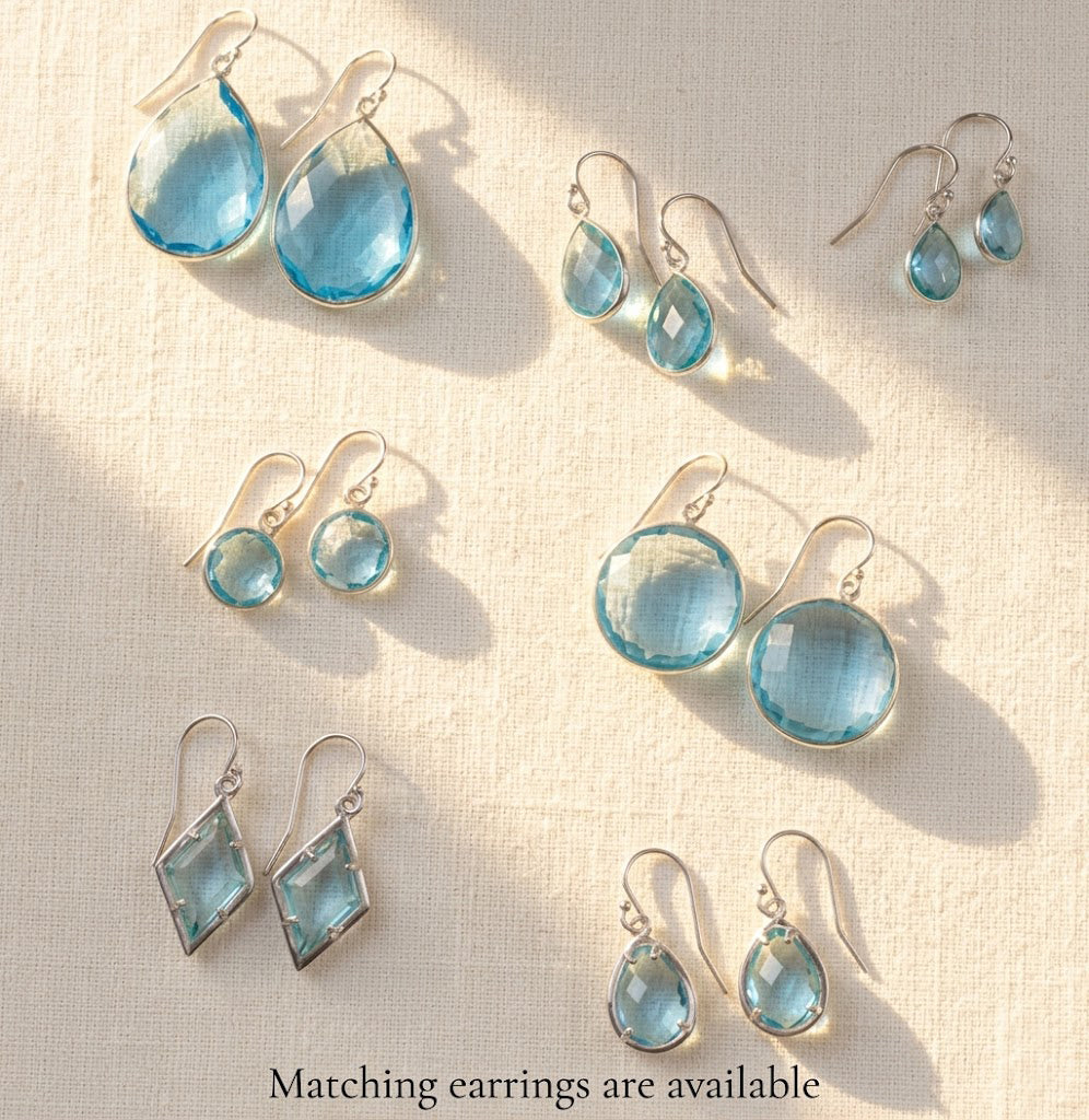 Blue topaz necklace and matching earrings set, December birthstone jewelry collection in gold