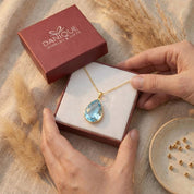Blue topaz necklace in gift box, December birthstone pendant jewelry ready for gifting
