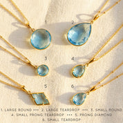 Blue topaz pendant necklaces in assorted sizes and shapes, elegant December birthstone jewelry set