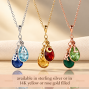 Family birthstone necklaces in sterling silver yellow gold and rose gold
