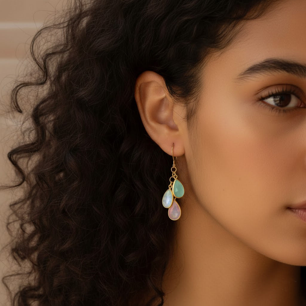 Personalized birthstone earrings for mom with sparkling teardrop gemstones in custom January through December colors, designed to celebrate children and family milestones in an elegant, lightweight everyday style.