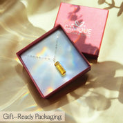 Gift ready citrine baguette necklace with hidden message, personalized engraved birthstone necklace packaging