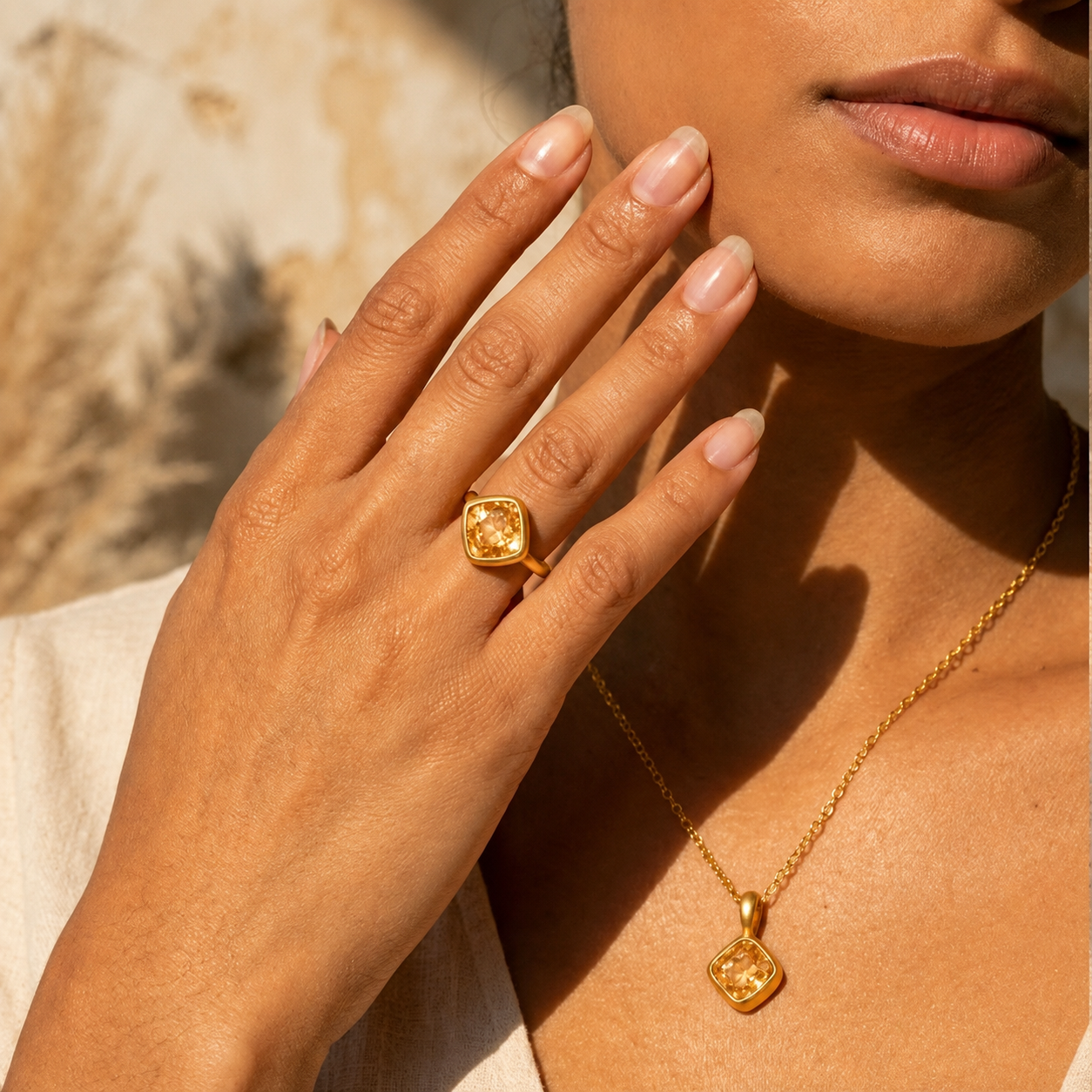 Diamond Shape Citrine Stacking Ring | November Birthstone, Custom diamond birthstone ring for mom, Sterling Silver, 18k Gold Vermeil Gemstone Ring