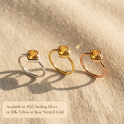 Diamond Shape Citrine Stacking Ring | November Birthstone, Custom diamond birthstone ring for mom, Sterling Silver, 18k Gold Vermeil Gemstone Ring