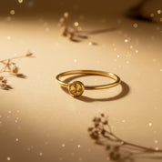 Petite citrine ring in solid sterling silver, small bezel yellow gemstone, minimalist stackable November birthstone band