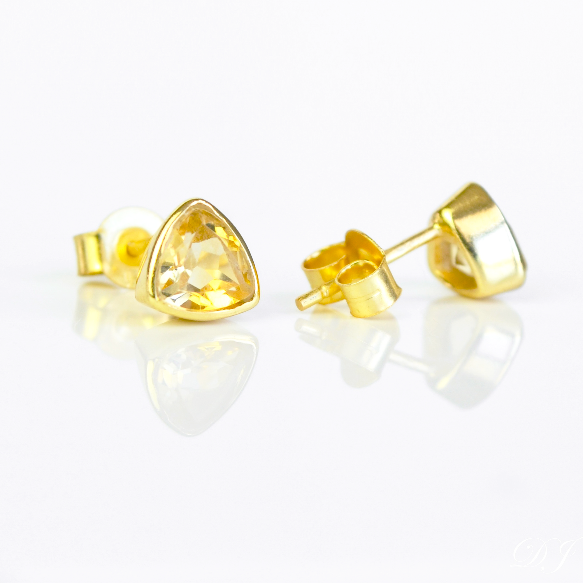 Minimalist Citrine Triangle Studs • November Birthstone