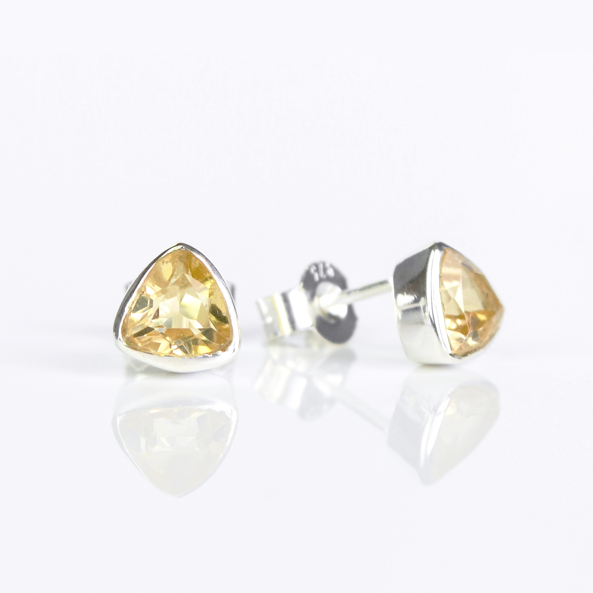 Minimalist Citrine Triangle Studs • November Birthstone