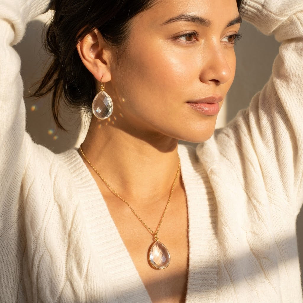 clear quartz necklace set matching earrings crystal jewelry set