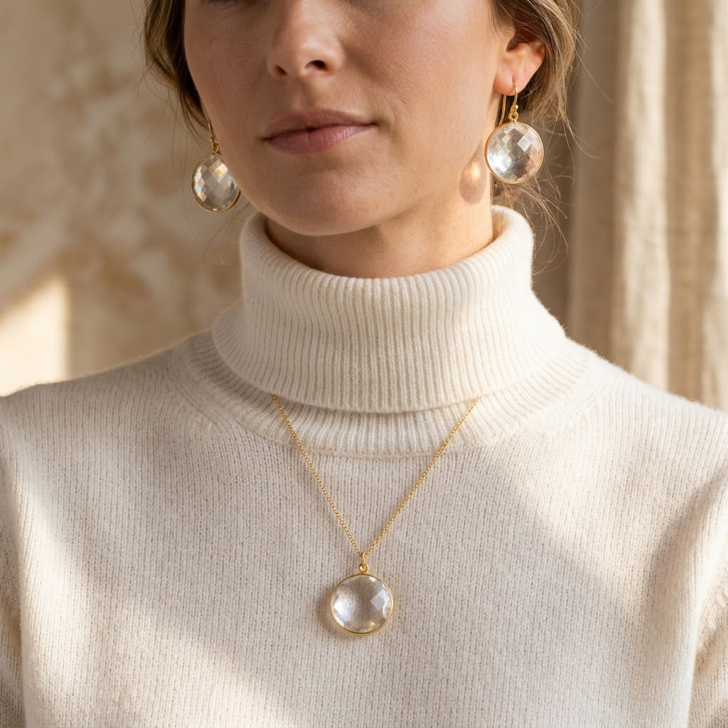 clear quartz necklace bridal jewelry bridesmaid gift idea
