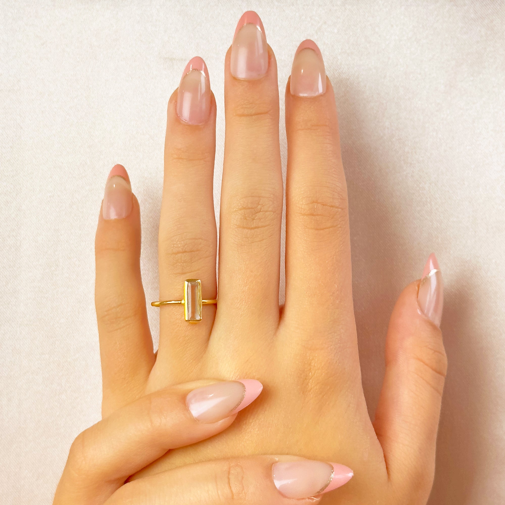 Tiny Clear Quartz Bar Ring : April Birthstone