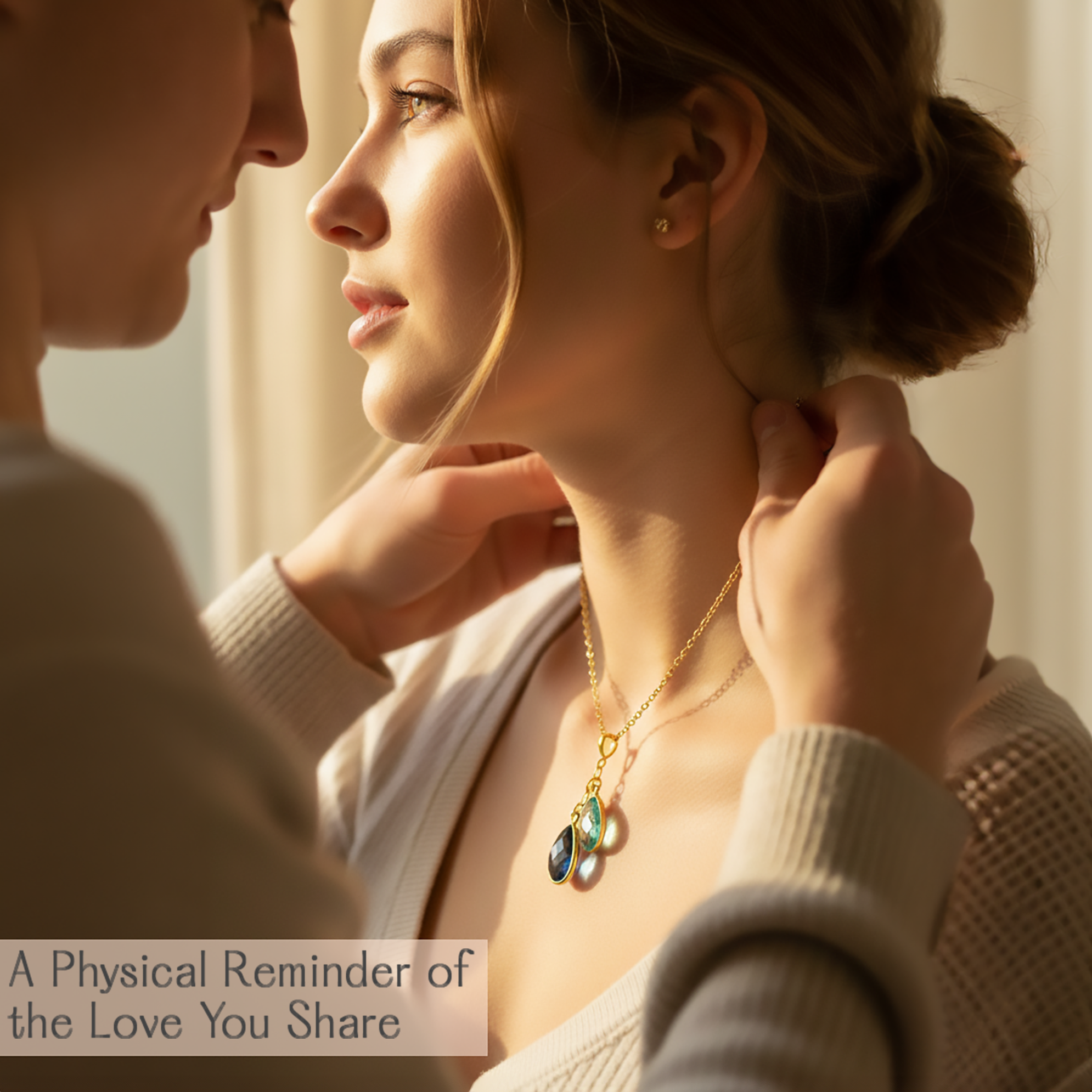 Cascading birthstone necklace for grandma featuring hand-set teardrop gemstones in custom color combinations, designed as meaningful family jewelry that layers beautifully with everyday outfits or special occasion attire.