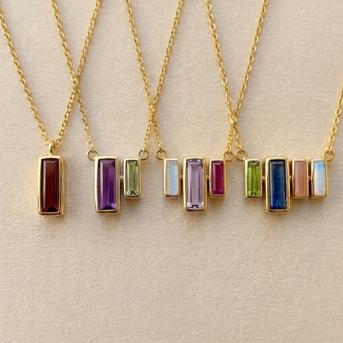 Elegant birthstone necklace for mother with colorful rectangular stones