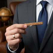 Custom Tie Clip Wood Veneer Personalized Engraving in classic font engraved on the back. Great gift for dads, Father's Day, Retirement, new job or promotion or for your wedding party, dad gift, fathers day gift, gift for dad, gift for him, christmas, groomsman gift, promotion gift, grad gift, graduation gift. anniversary gift