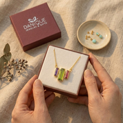 Family birthstone necklace for mom with custom gemstone drops in danique jewelry box