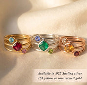 Mixed Shapes Diamond & Tiny Round Stacking Ring Set, Sterling Silver, 18k Vermeil Gold, Birthstone Rings for Mom, Mother's Stackable Rings for Women